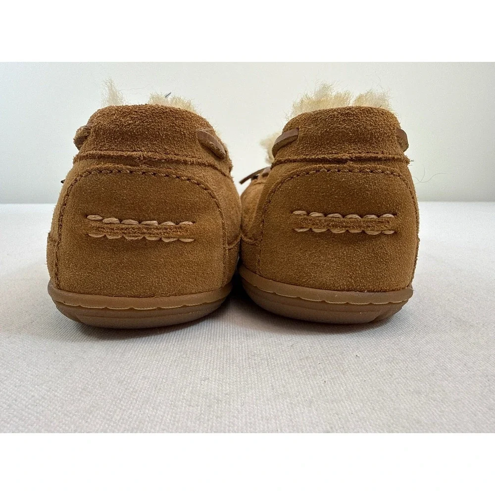 LL Bean Wicked Good Moc Suede Moccasin Slippers Mens 9 Brown Shearling Lining
